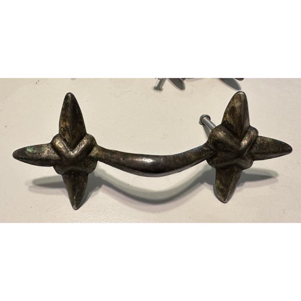 1 Vtg Mid Century Modern Atomic Star Cross Cabinet Pulls PATINA silver Project